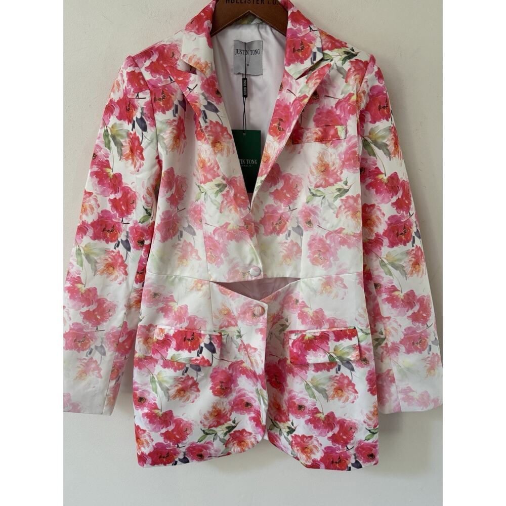 Winter Bloom Blazer Justin Tong Floral Size 10 Long Sleeve Cocktail Travel